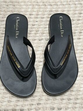 Christian Dior Black Leather Flip Flop Sandals